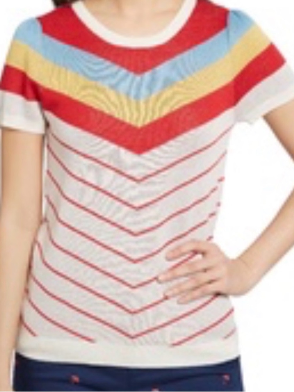 ModCloth Chevron Stripe Short Sleeve Top in White, Red, Blue & Yellow